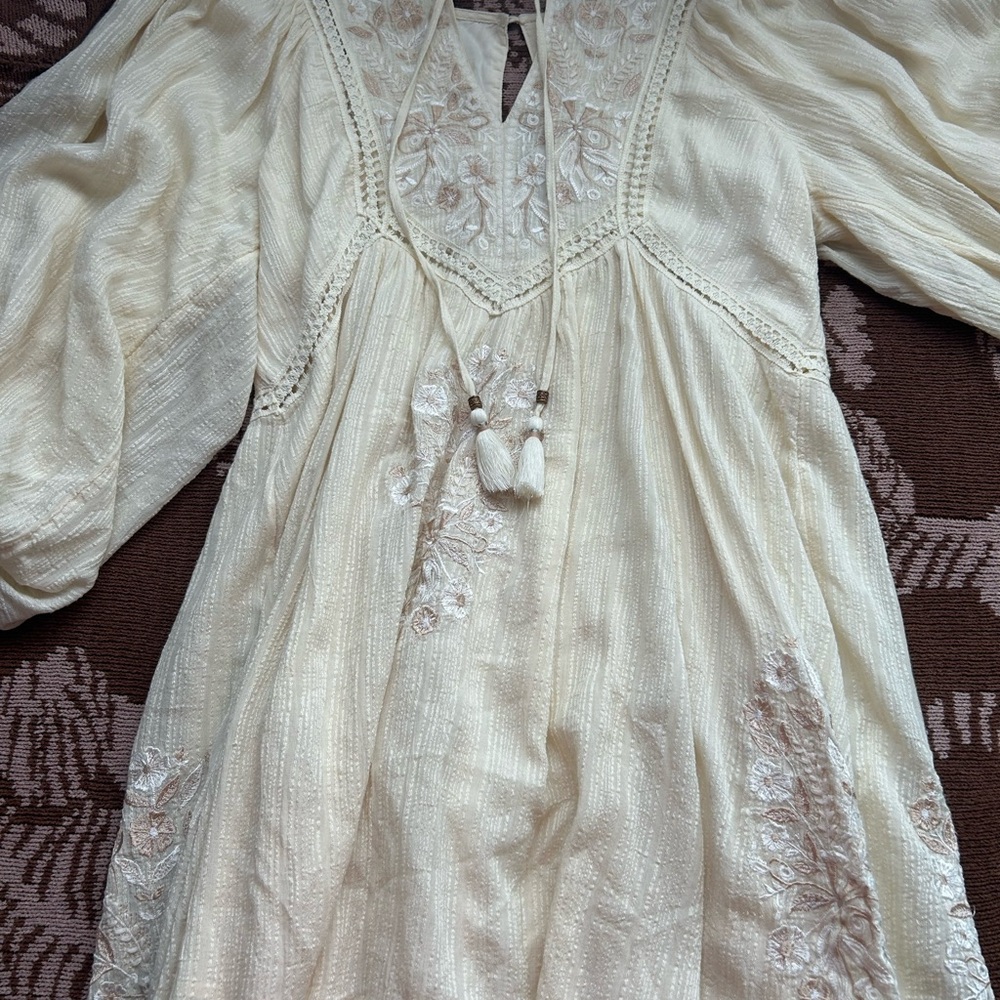 Bohemian Cream Embroidered Sun Dress